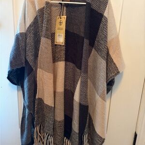 Plaid Open Front Poncho